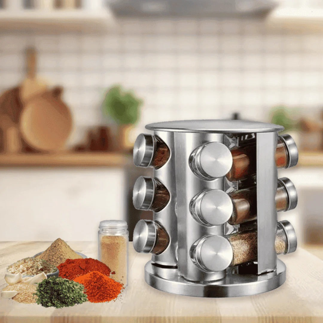 SpiceTower™ | Organizador Giratorio para Especias con 12 Frascos